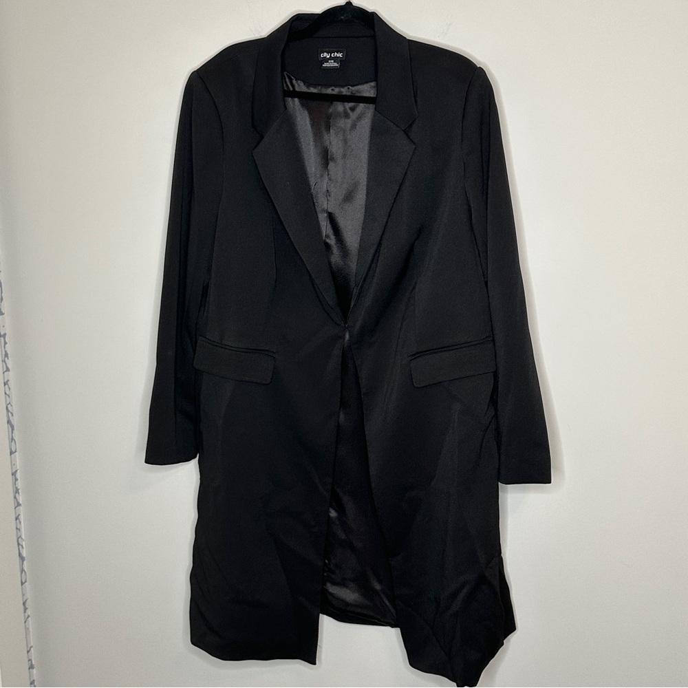 City Chic Size Small/16 Black Longline Blazer‎ Boss Classy Preppy Boardroom